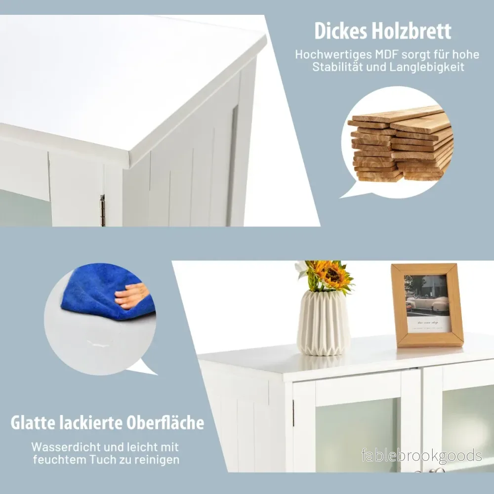 Badrumsskåp – dörrars Fristående förvaringsskåp med glasdörrar – 4 – Vit - Bild 3