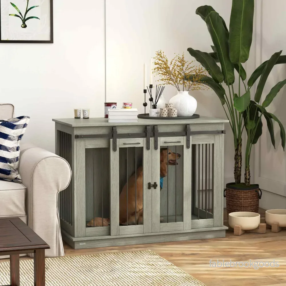 Medium Dog House - grått, dubbeldörr, tvårumsalternativ - Bild 2