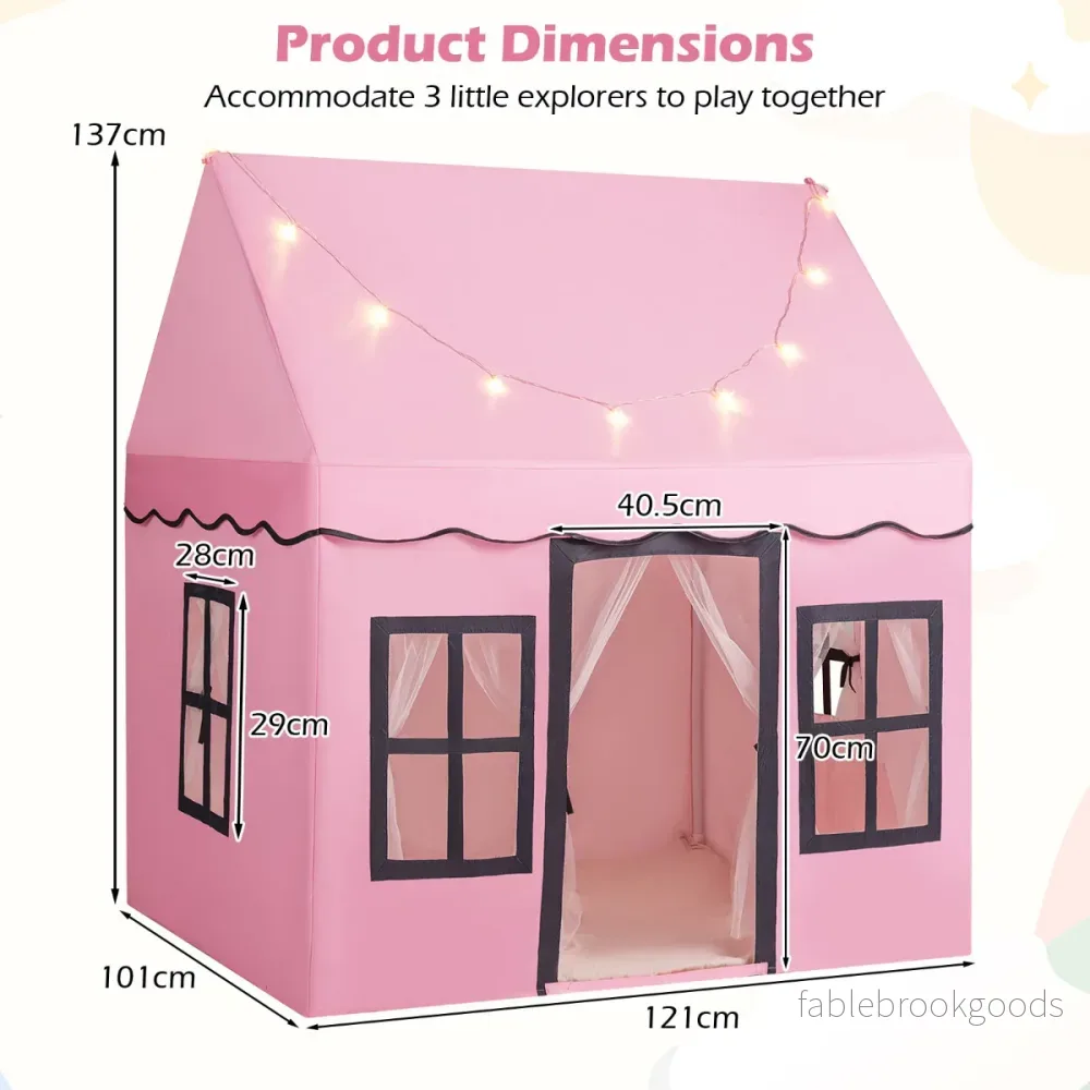Barntält – Stort lektält för småbarn med stjärnljus – 121 x 101 x 137 cm – Rosa - Bild 2