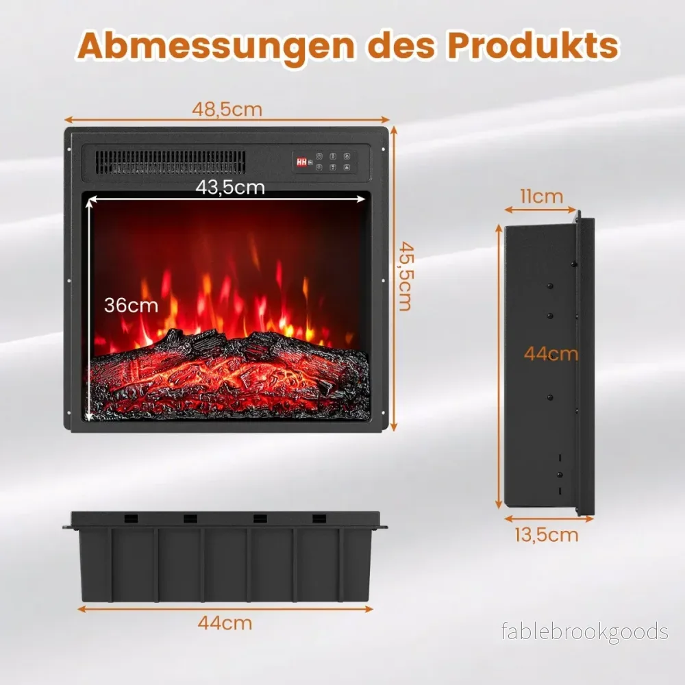18" – elektrisk kamineinsatz 750W/1500W med fjärrkontroll Inbyggd – Svart - Bild 2