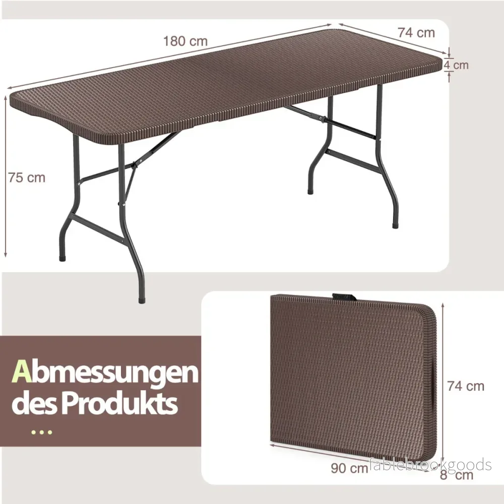 Fällbar – trädgårdsbord i rottinglook med HDPE bordsskiva och bärhandtag campingbord – Brun - Bild 2