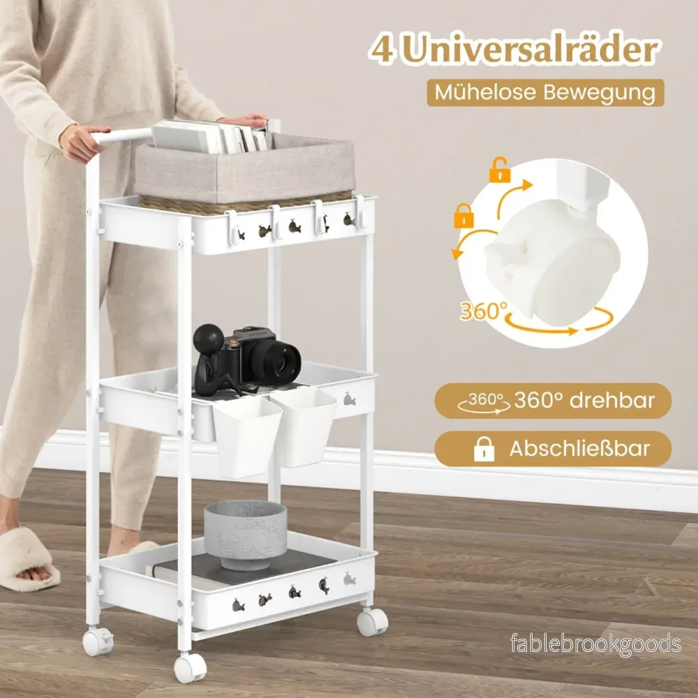 Rullvagn – med nivåer Serveringsvagn hjul Köksvagn hängande koppar – 3 2 42 x 29 x 83 cm – Vit - Bild 3