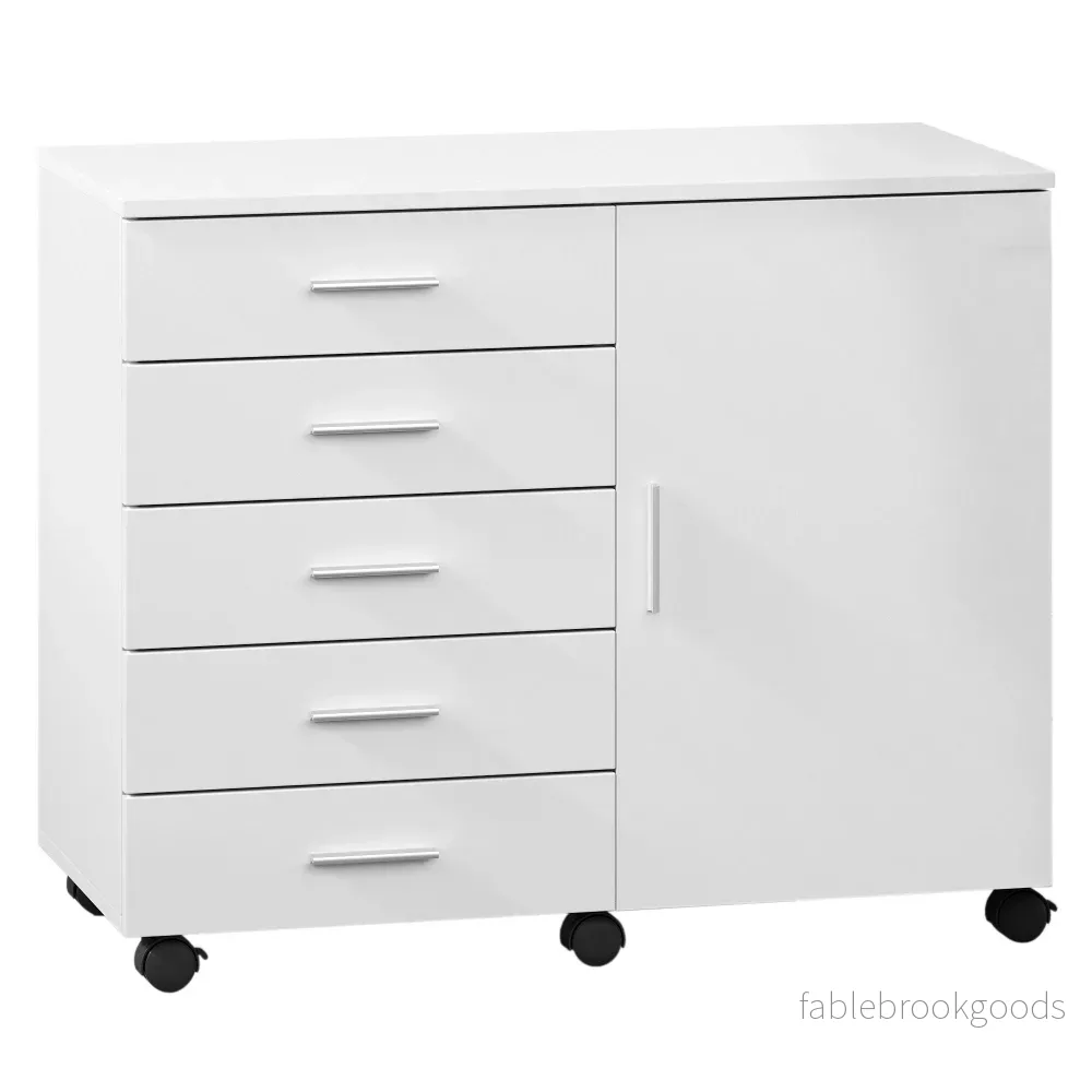 Rolcontainer – 5 Lades – Met Deur – Printerstandaard – Wit Rolcontainer – 5 Lades – Met Deur – Printerstandaard – Wit