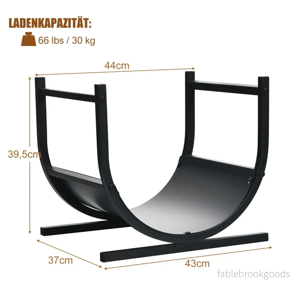 U – formad vedställ i metall trästapelhållare med stabil bas – 43 x 37 x 39,5 cm – Svart - Bild 3
