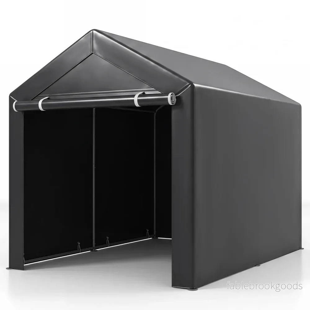 Utrustningsskåp – garageförrådstält med upprullbar dragkedjedörr och metallpluggor, – / 6 220 x 160 x 174 cm