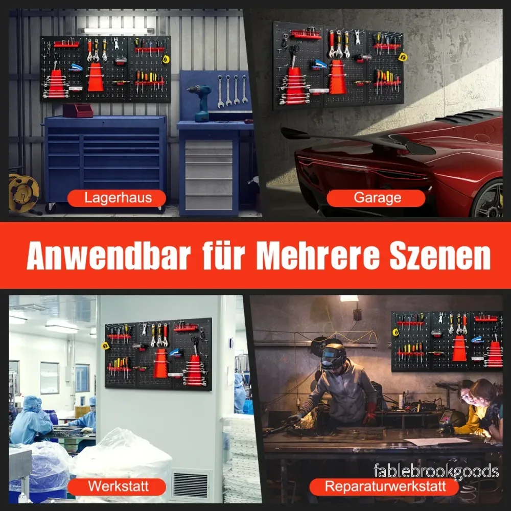 Verktygsvägg – med hängande tillbehör förvaringssystem verktygshållare sortiment perforerade paneler – 25 3 120 x 60 cm – Röd och svart - Bild 3