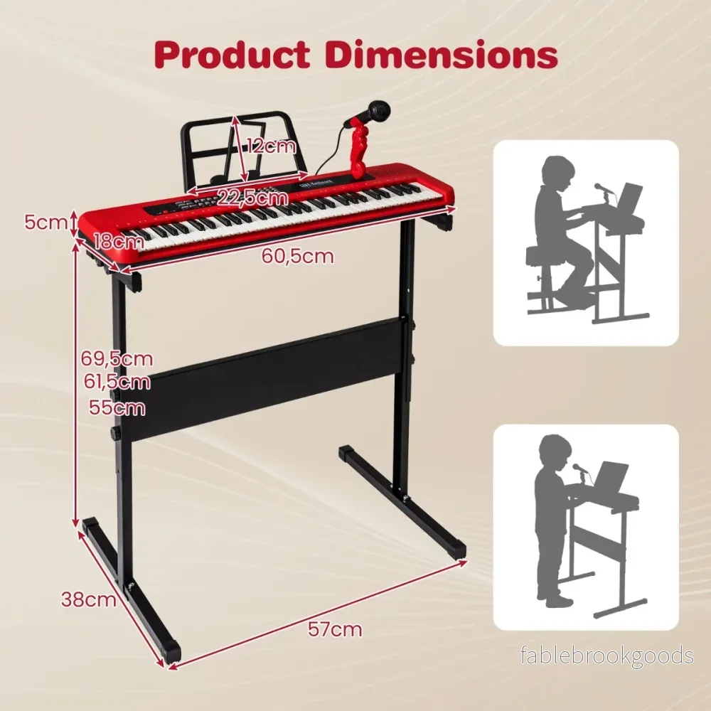 Tangenter – Barnpiano Keyboard Inomhusmusikinstrument med justerbart ställ Mikrofon Rött – 61 – Röd - Bild 2