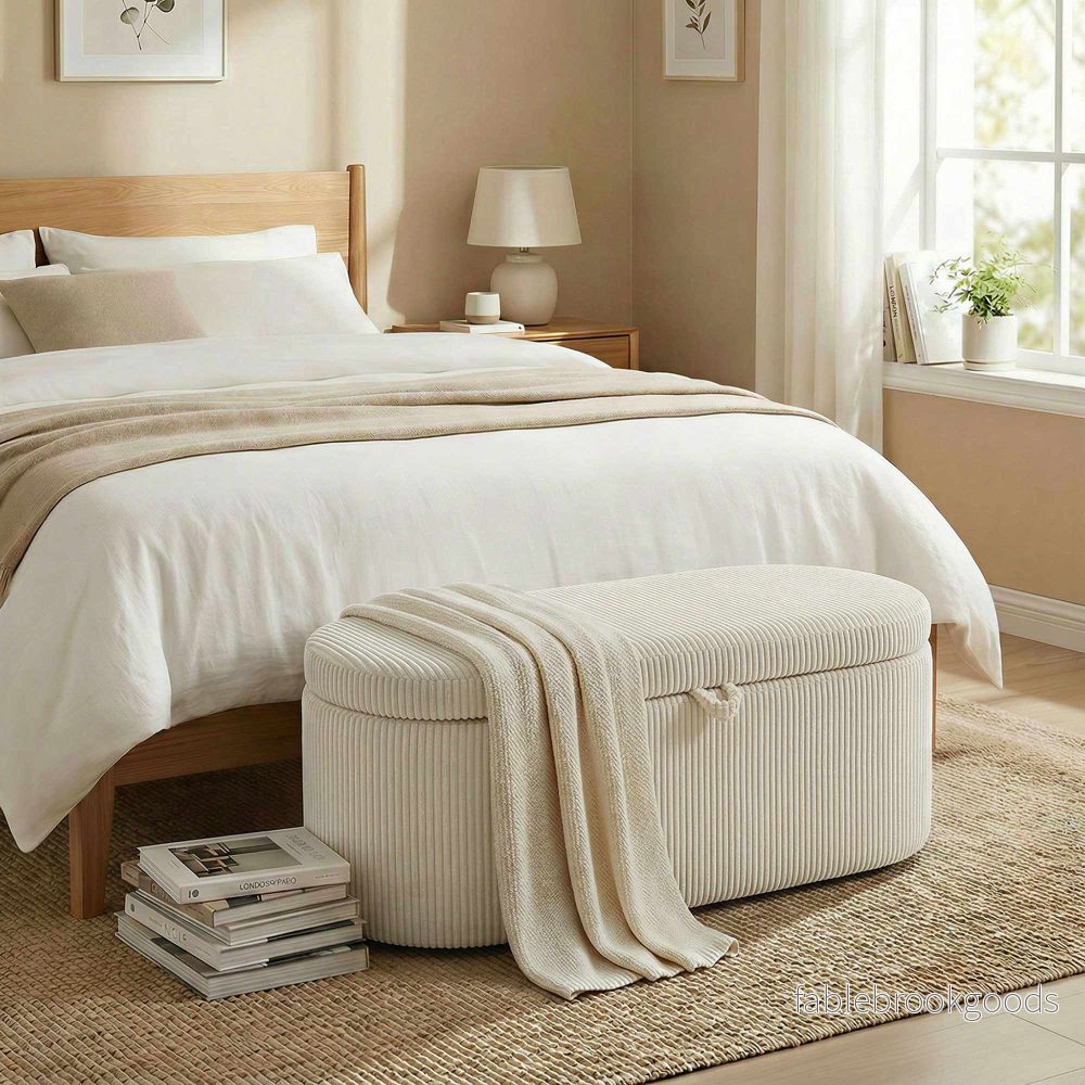 Förvaringsfotpall med snörklädsel, 105 x 51 x 49 cm, Beige - Bild 2
