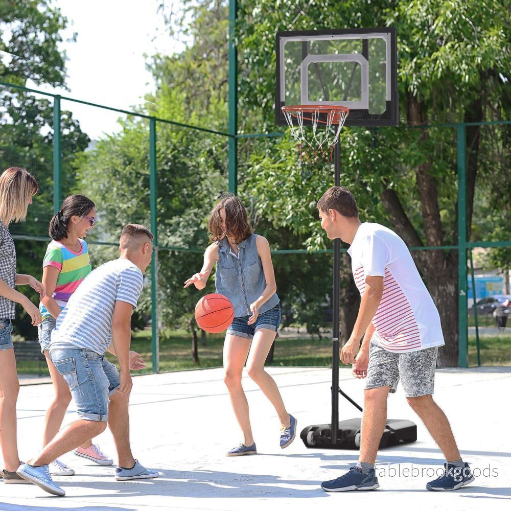 Höjdjusterbar utomhusbasketbåge med hjul, svart