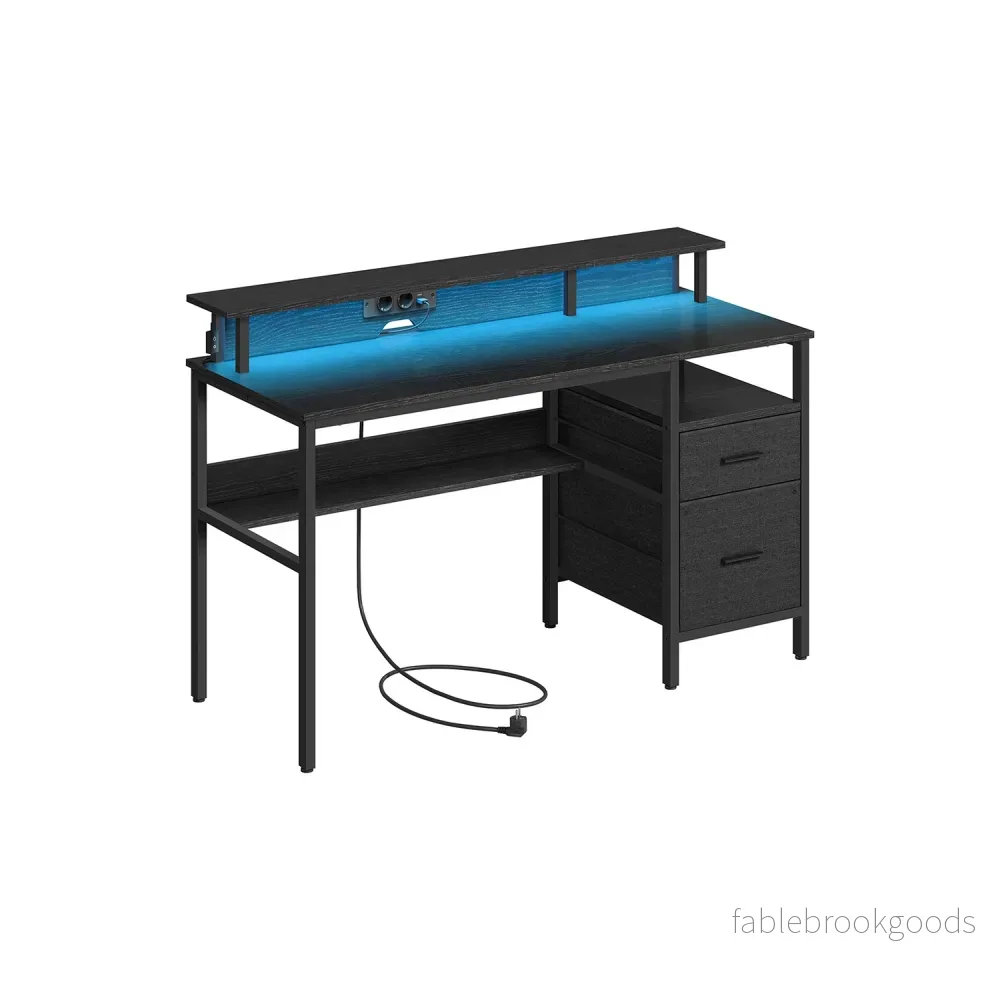 Skrivbord med lådor och bildskärmsställ – modern design – svart Skrivbord med lådor och bildskärmsställ – modern design – svart