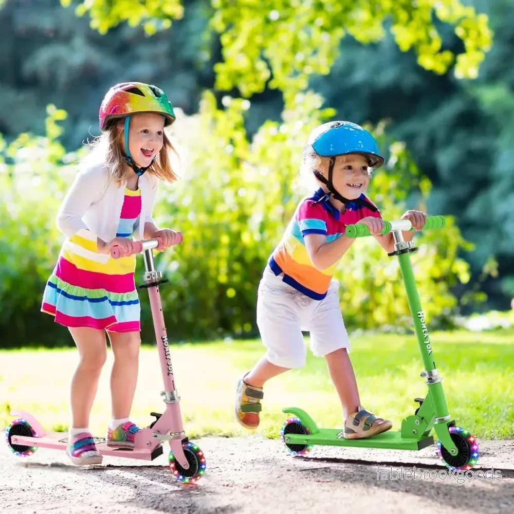 Barnscooter – med LED hjul och hopfällbart styre, höjdjusterbar sparkcykel – Grön - Bild 3