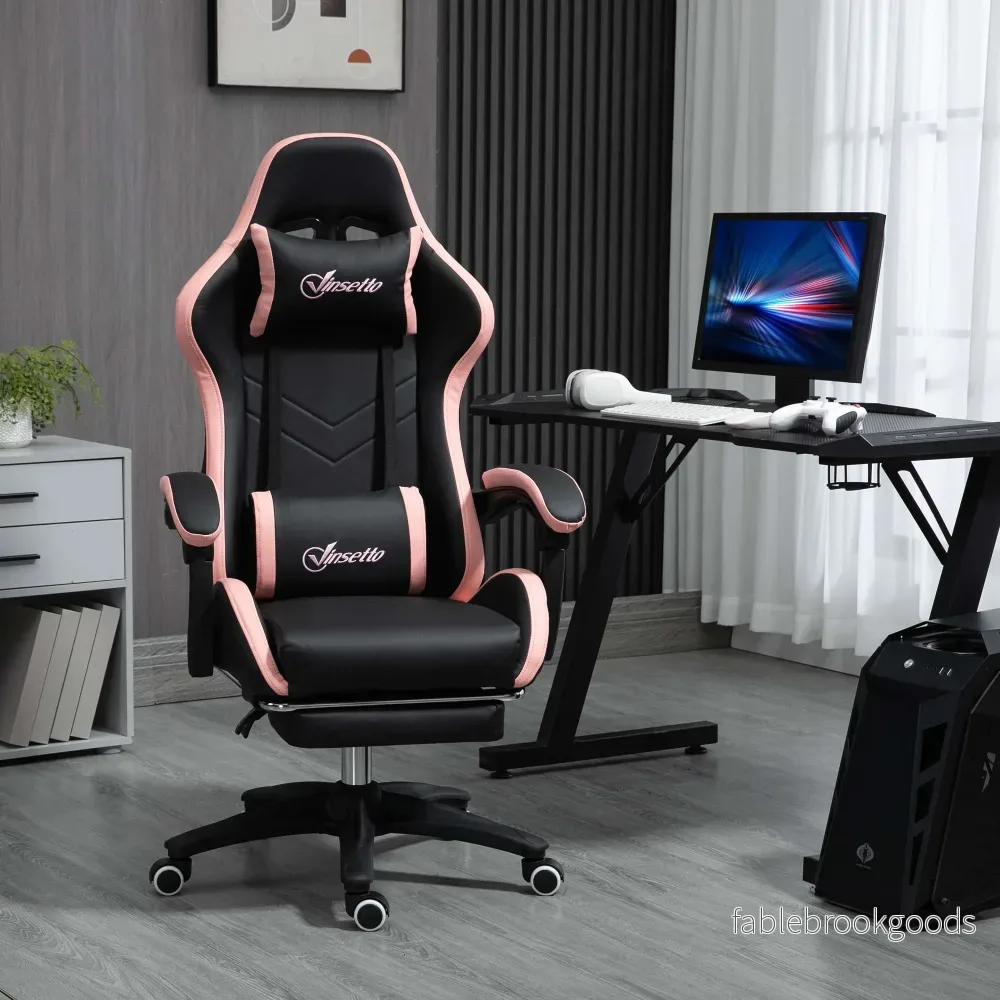 Gamingstol med fotstöd, 135 cm lutbar, rosa och svart - Bild 2