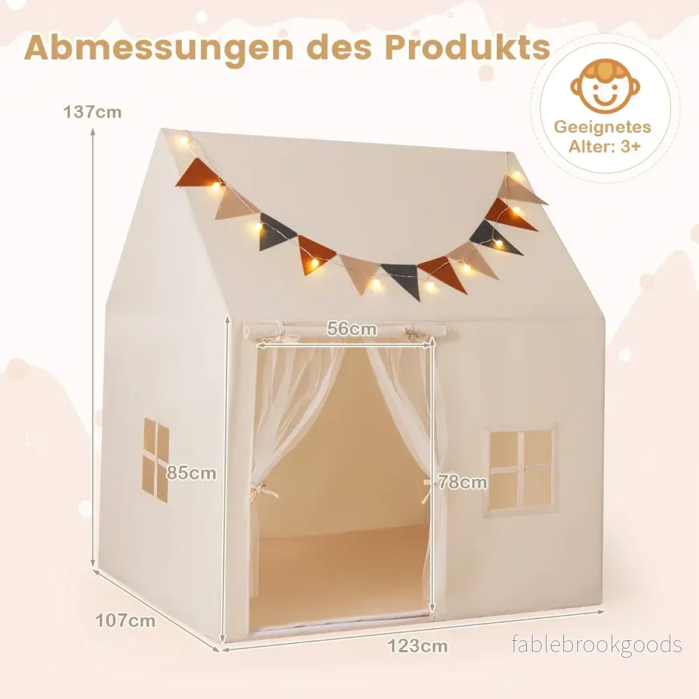 Inomhuslekstuga – för barn, inomhustält med halkfri matta – Beige - Bild 2