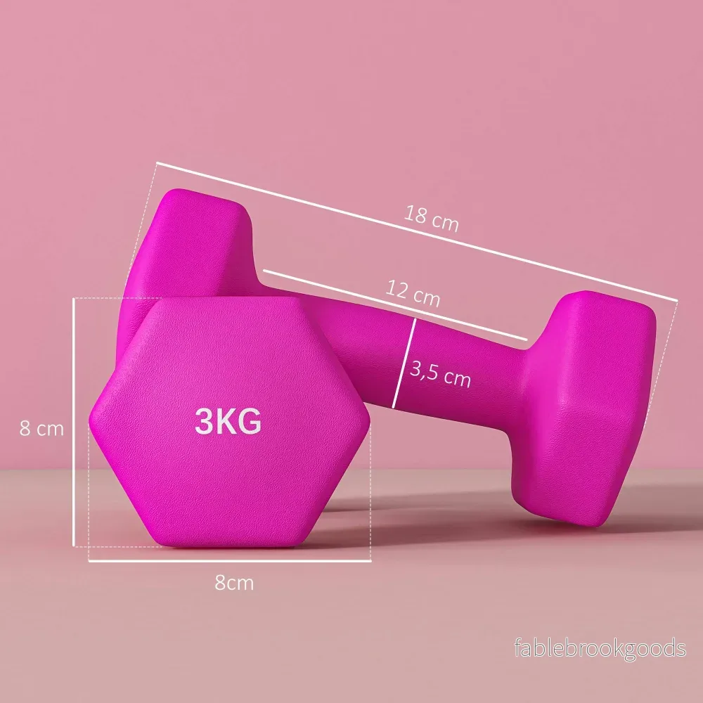 Rosa sexkantshantelset, 2 x 3 kg, halkfri, golvsäker - Bild 3