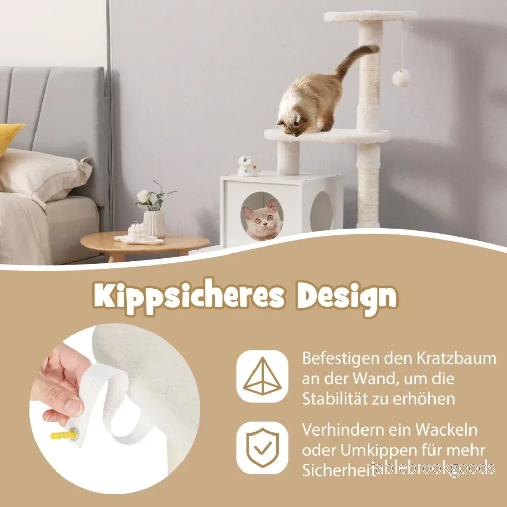 Kattskåp – med skrapstolpe och sisal skrapstolpshus för kattsandboxar Kattmöbler – Vit - Bild 3