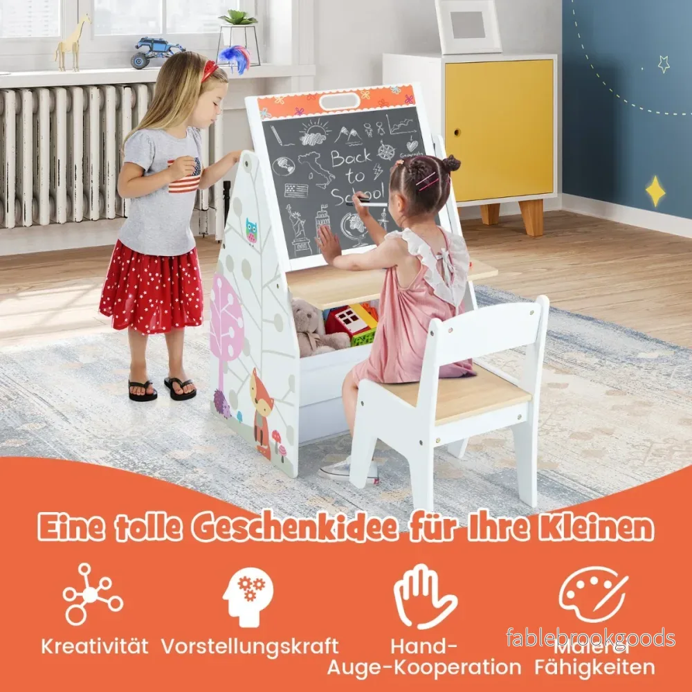 Dubbelsidigt – barnbord och stolset med magnettavla whiteboard bokhylla – Vit - Bild 2