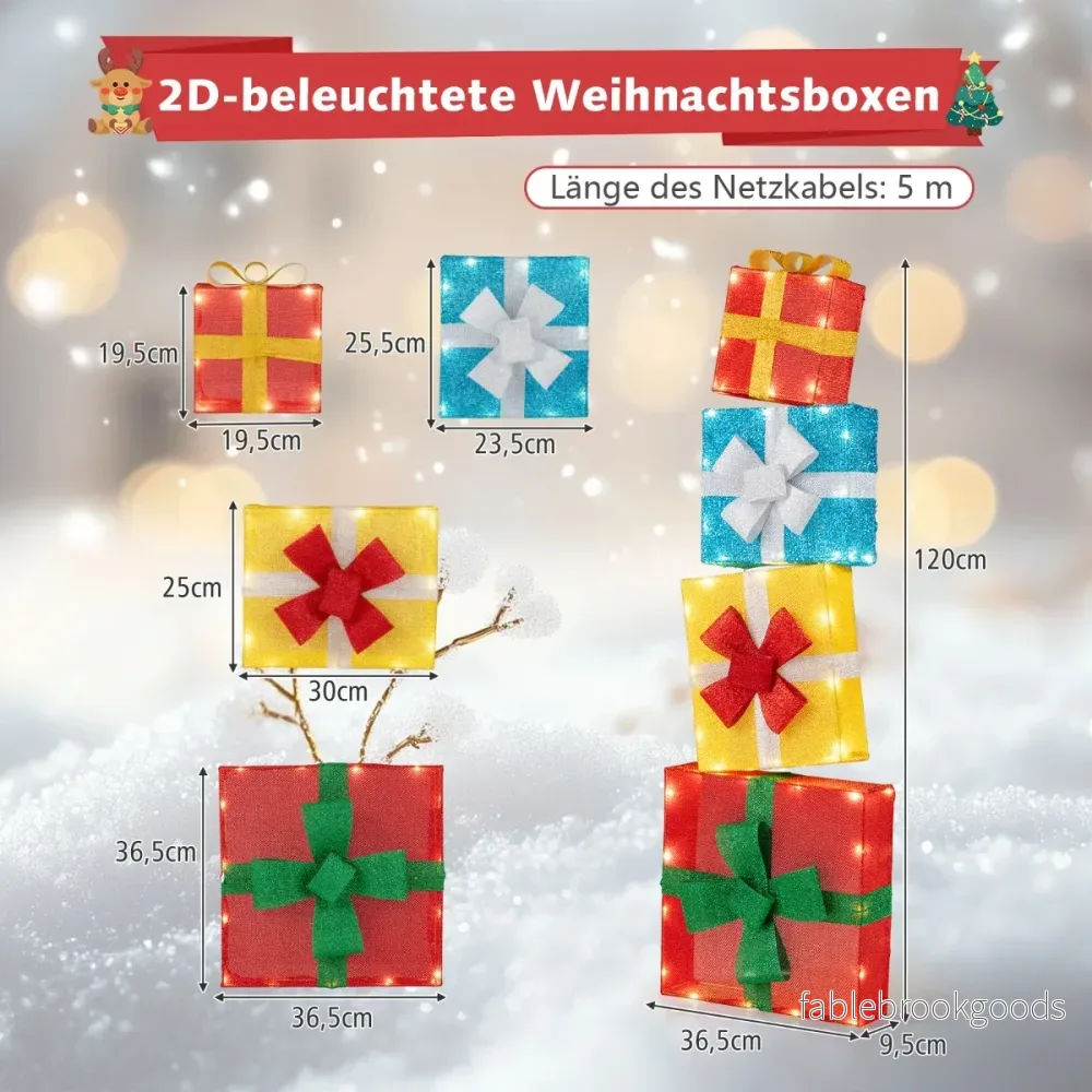 Belyst – Presentlåda 2D Juldekoration Set med LED Ljus staplad – 4 120 cm – Flerfärgad - Bild 2