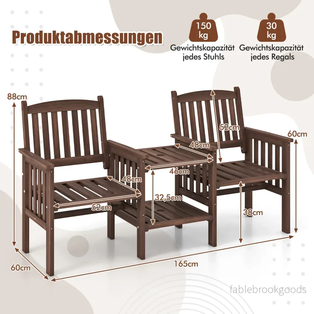 Utomhussoffa – i granträ med stegs sidobord + stort parasollhål sits trädgårdsstol – 2 5 cm 2 – Brun - Bild 2