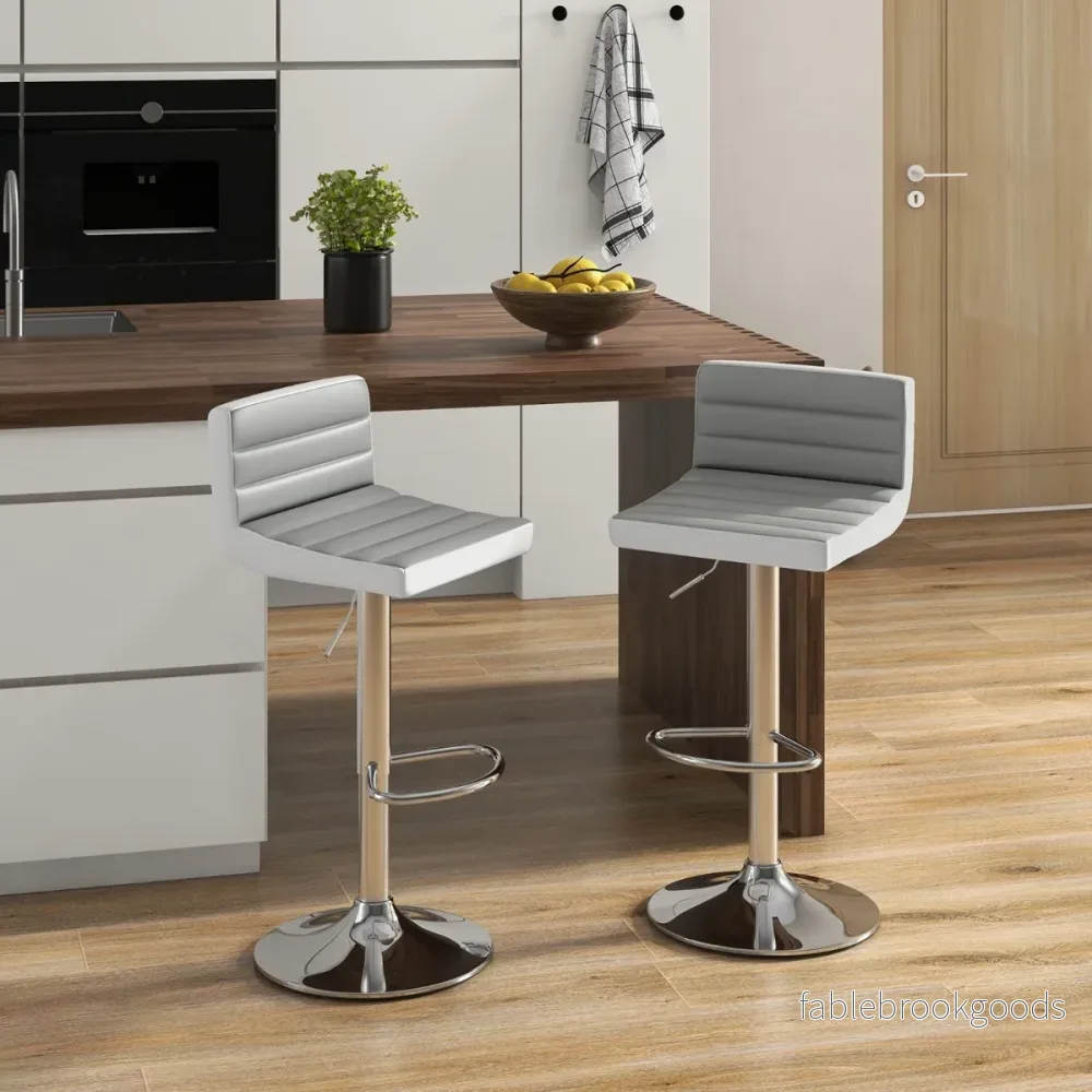 Set – med barstolar höjdjusterbara svängbara kökspall stolpall – 2 82-102 cm – Grå - Bild 2