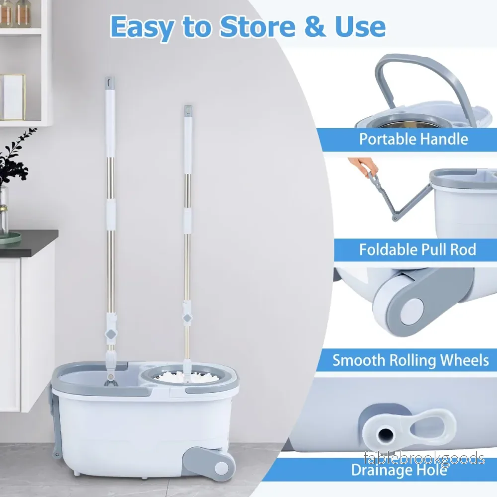 Mopping – och hink set med rektangulära överdrag runda – 7 1 – Blå - Bild 2