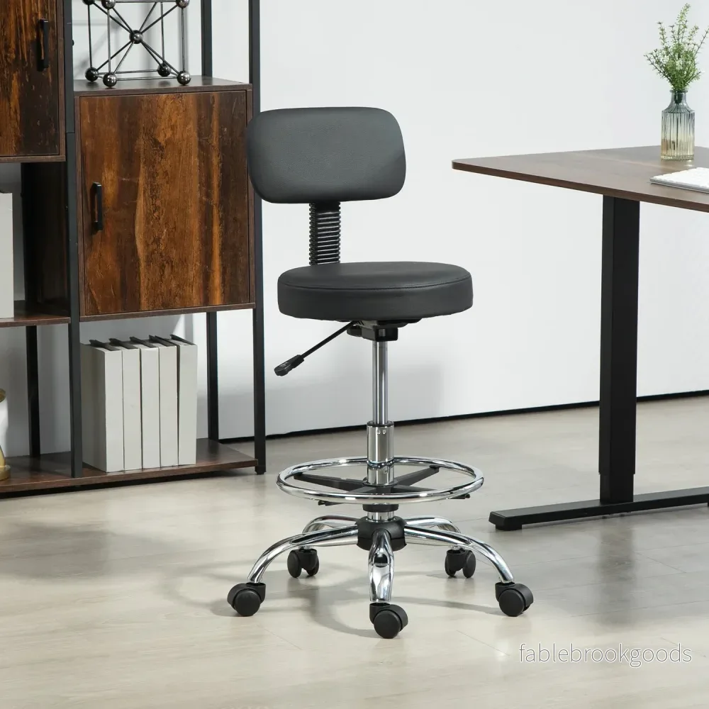 Ergonomisk svart kontorsstol med fotring, justerbar vridbar - Bild 2