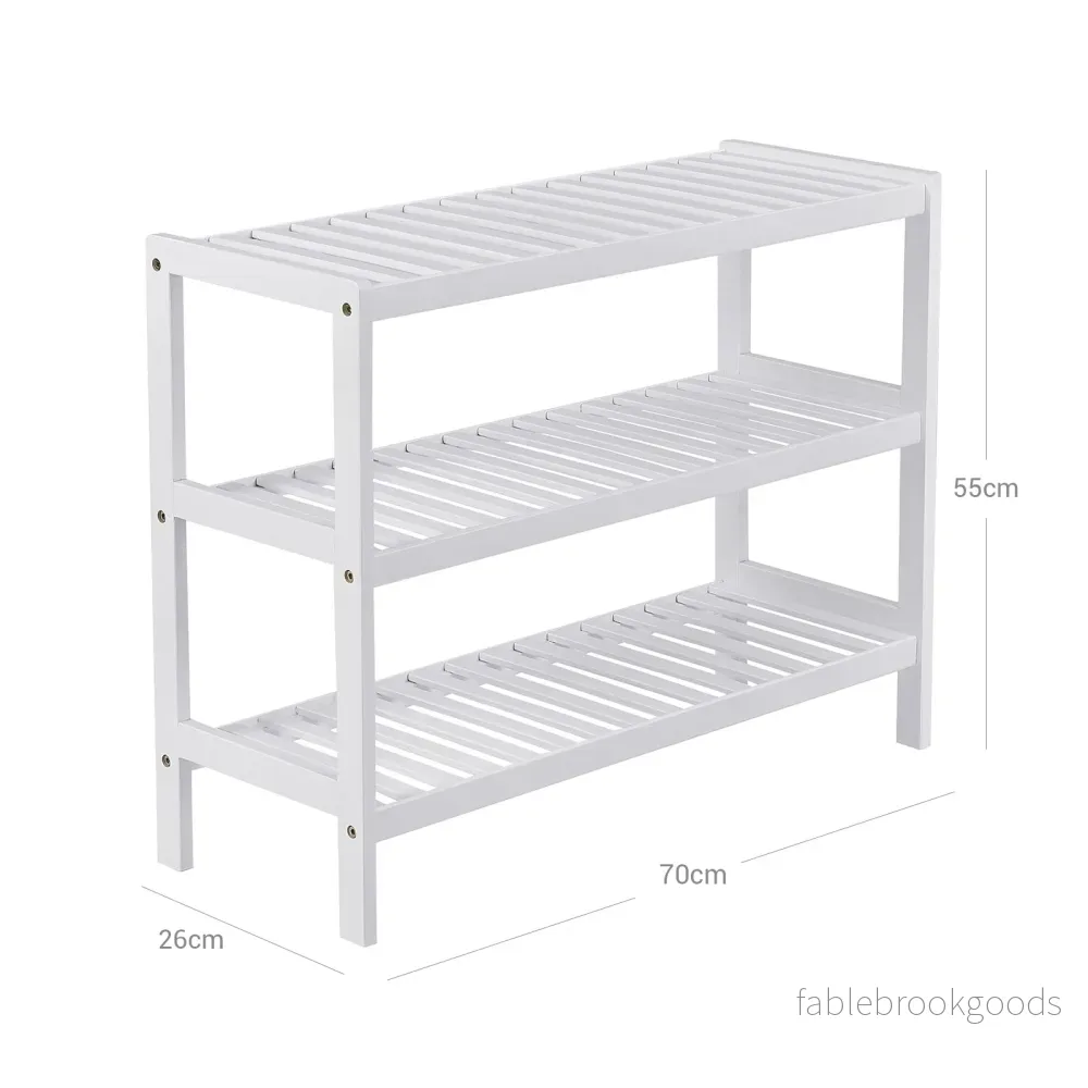 Skoställ – 3 nivåer – bambu – vit Skoställ – 3 nivåer – bambu – vit