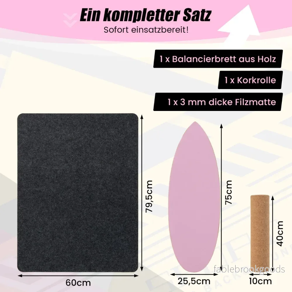 Balansbräda – i trä tränare Trickbräda för hemmet inkl. Korkrulle – Rosa - Bild 2