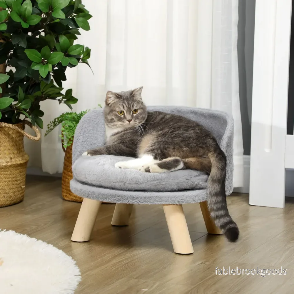 Grå hund- och kattsäng med halkfria träfötter, 40,5 cm - Bild 2
