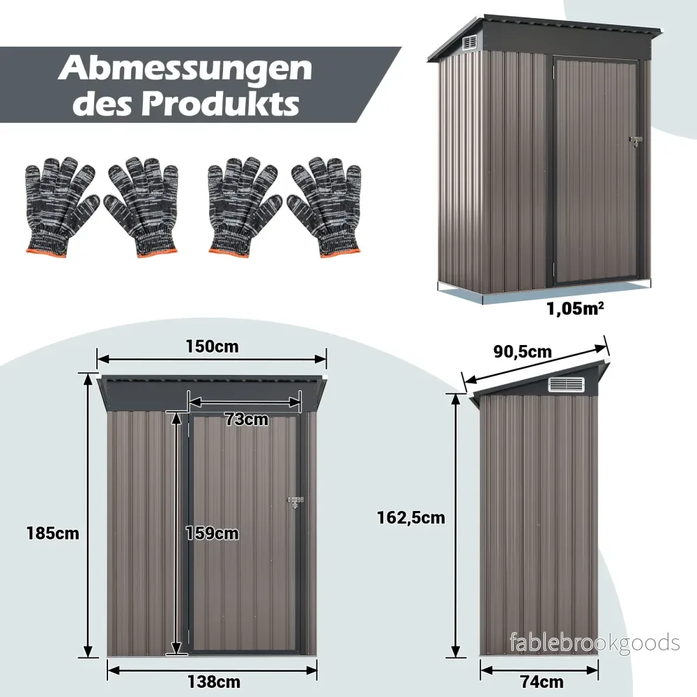 Trädgårdshus – Metall | m³ redskapsbod med pulpettak – 150 x 90,5 x 185 cm 1,5 – Ljusgrå - Bild 2