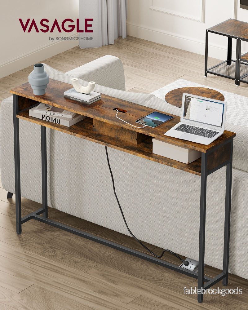 Konsolbord – med uttag – platsbesparande – brunsvart - Bild 2