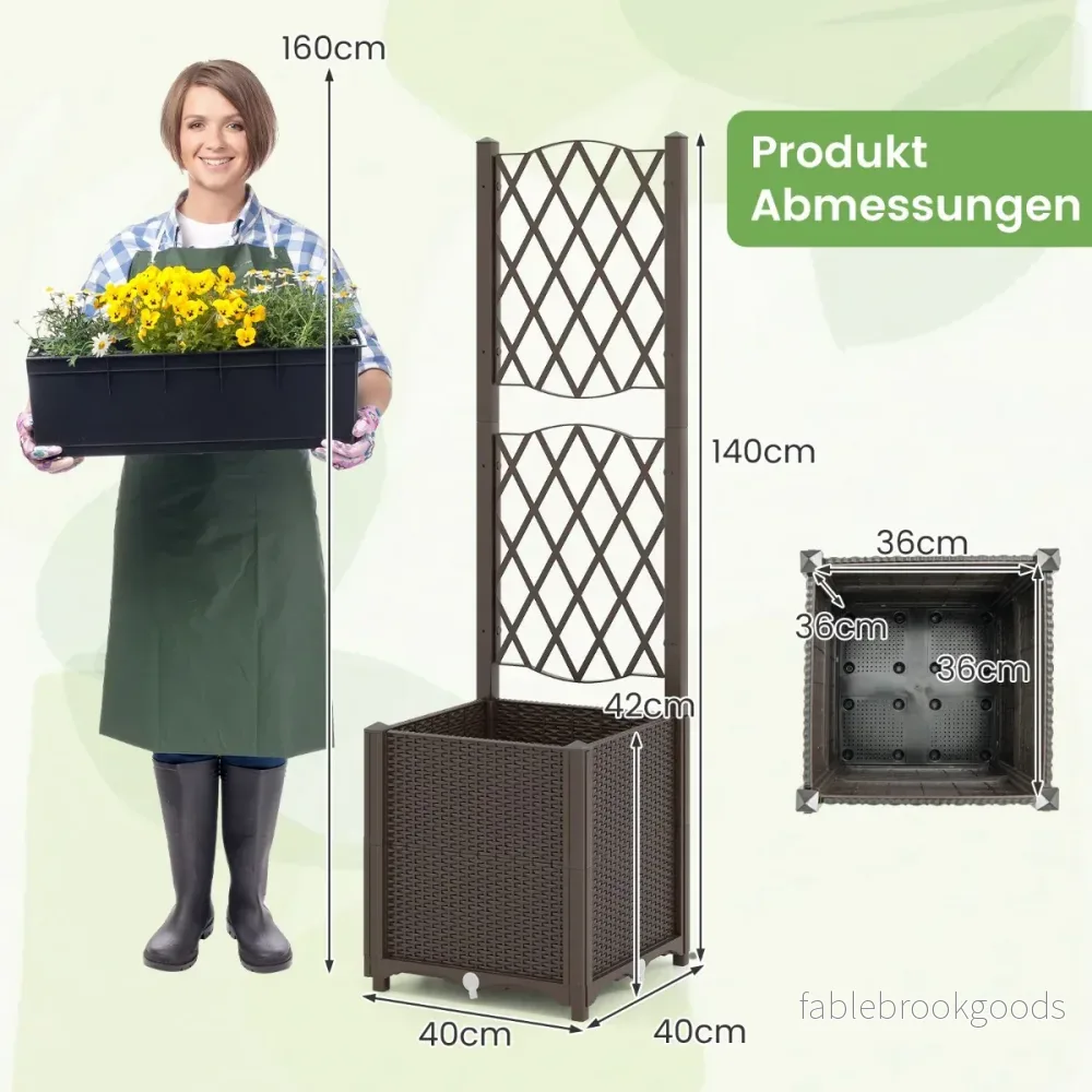 Blomlåda – med spaljé, planteringslåda för klätterväxter – 40 x 40 x 140 cm – Kaffe - Bild 2