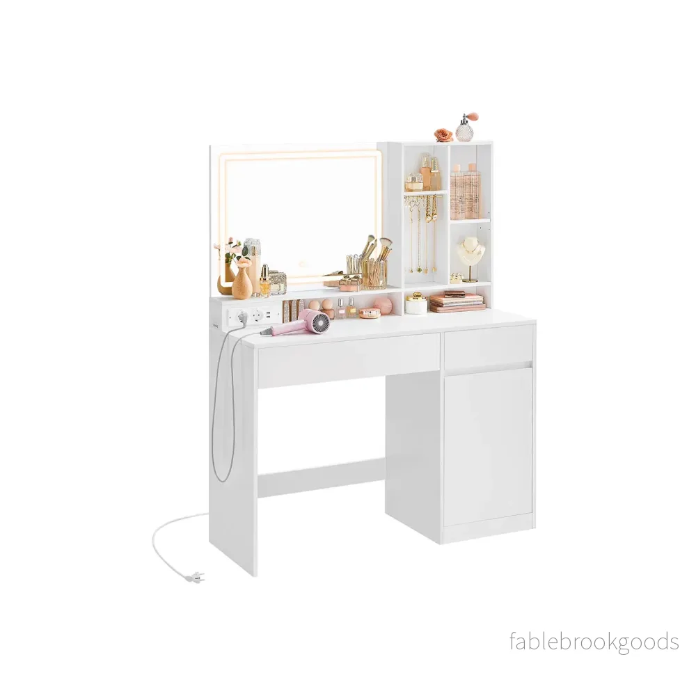Sminkbord med LED-belysning – 110 cm brett – molnvit Sminkbord med LED-belysning – 110 cm brett – molnvit