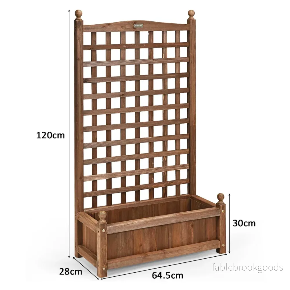 Blomlåda – med spaljé, planteringslåda i trä för klätterväxter, högbädd – 64,5 x 28 x 120 cm – Brun - Bild 2