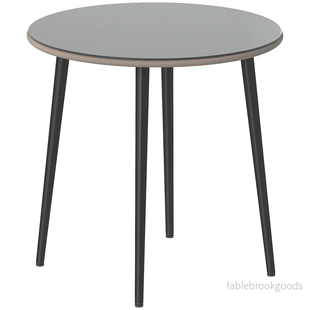 Runt matbord för utomhusbruk, 80 cm, glas och rotting