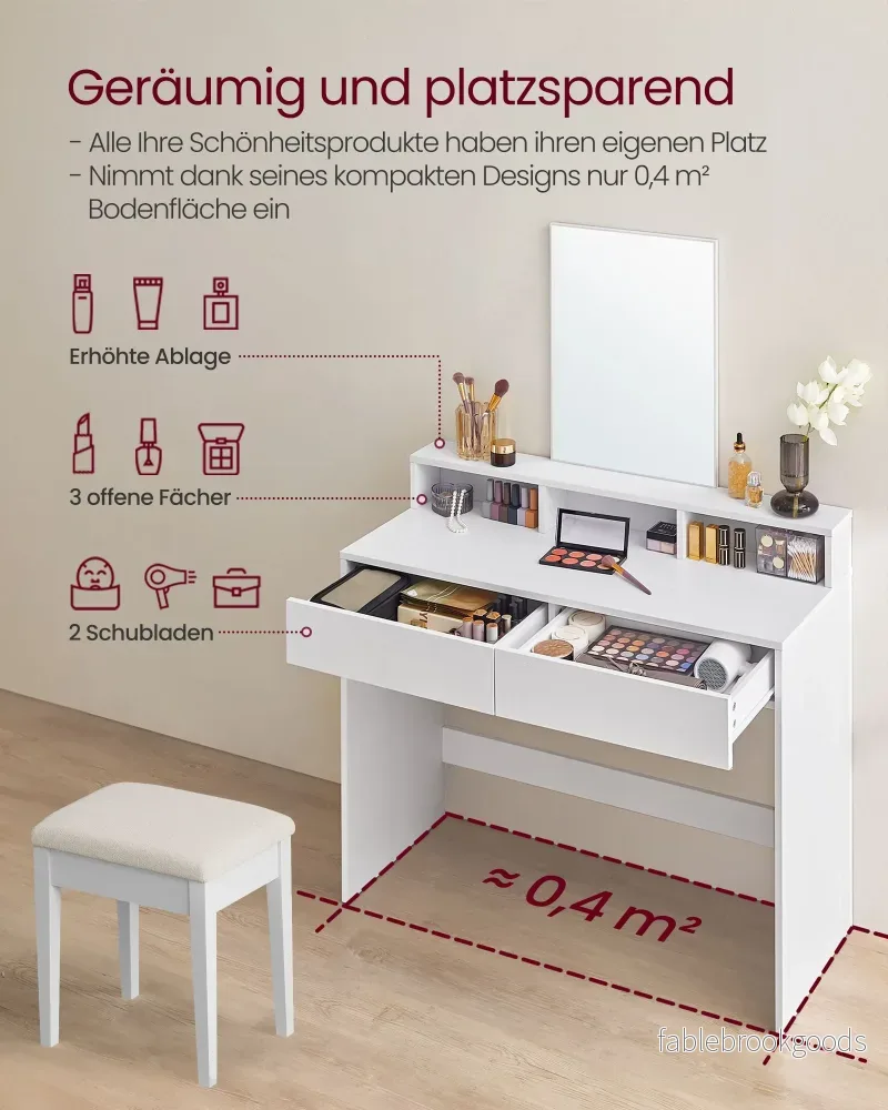 Sminkbord – med stor spegel – modernt – vitt - Bild 3