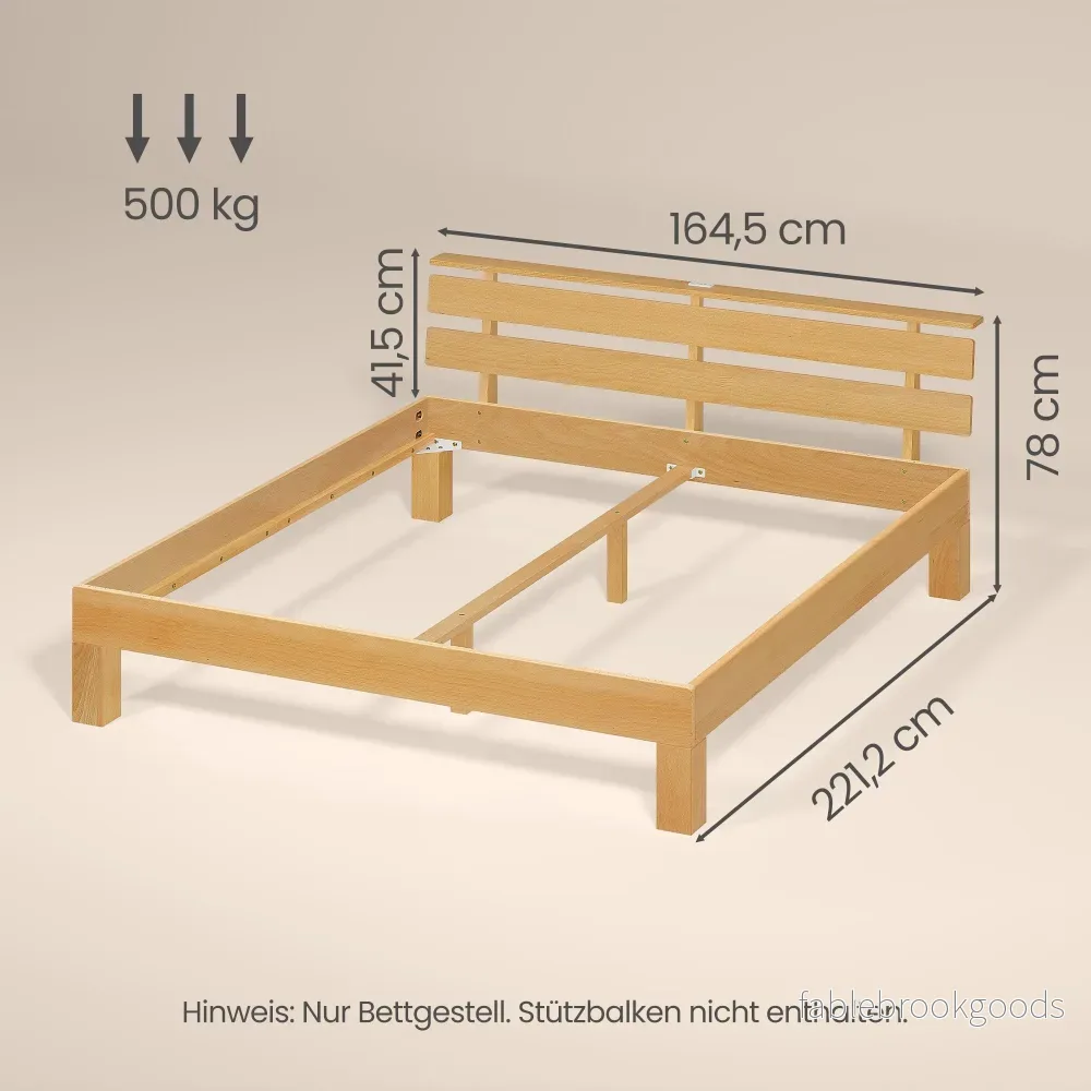Bedframe - Van Massief Beukenhout - Hoofdbord met LED en USB - Naturel - 221,2 x 164,5 x 78 cm - Bild 3