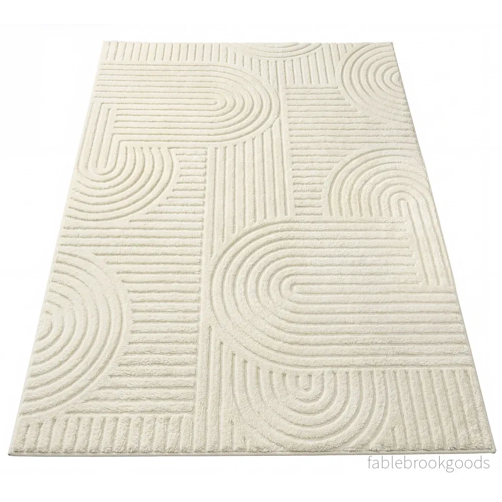 Vloerkleed – 230 x 160 cm – 3D Geometrisch Patroon – Wasbaar – Crèmewit Vloerkleed – 230 x 160 cm – 3D Geometrisch Patroon – Wasbaar – Crèmewit