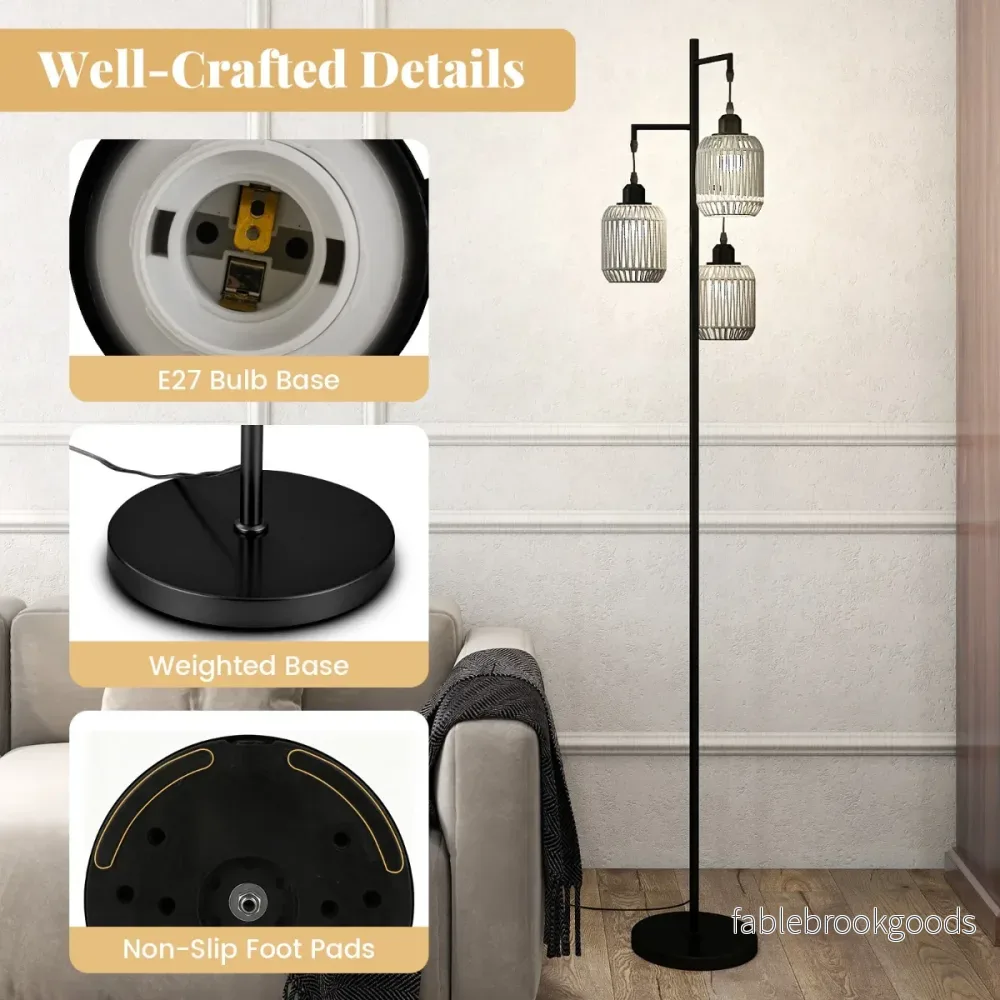 Stående – lampa med st E27 socklar och fotbrytare, modern burskärm – 173 cm 3 – Svart - Bild 3