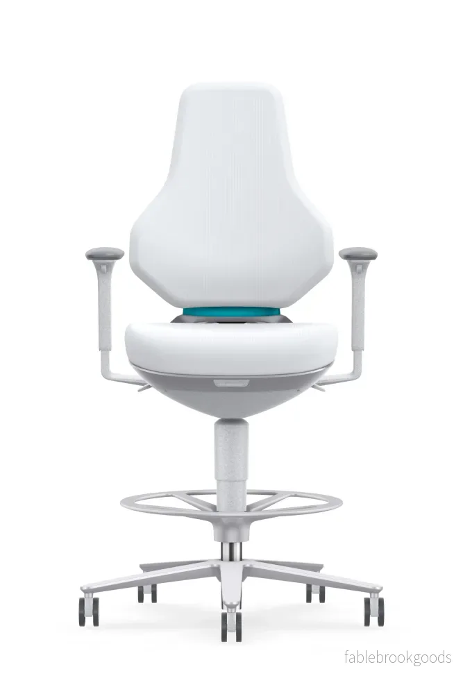 Texon renrumsstol – med fotring – 4D-armstöd – vit Skintec-klädsel Texon renrumsstol – med fotring – 4D-armstöd – vit Skintec-klädsel