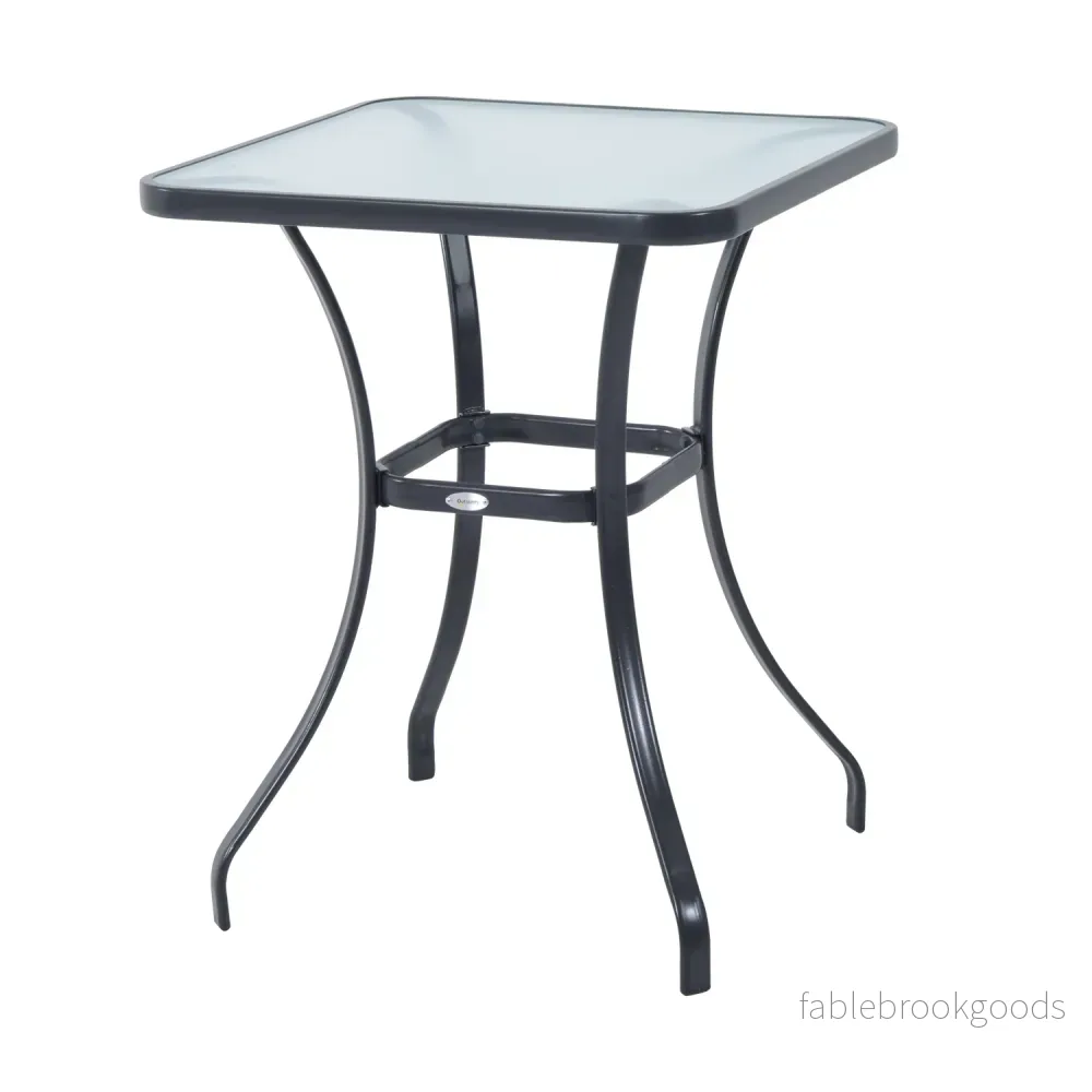 Fyrkantigt trädgårdsbord, väderbeständigt glas, 68,5 cm, svart