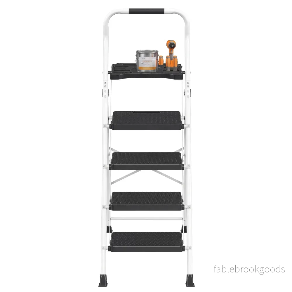 Opvouwbare Trapladder - 4 Treden - Staal - Draagvermogen tot 150 kg - Wit - Bild 2