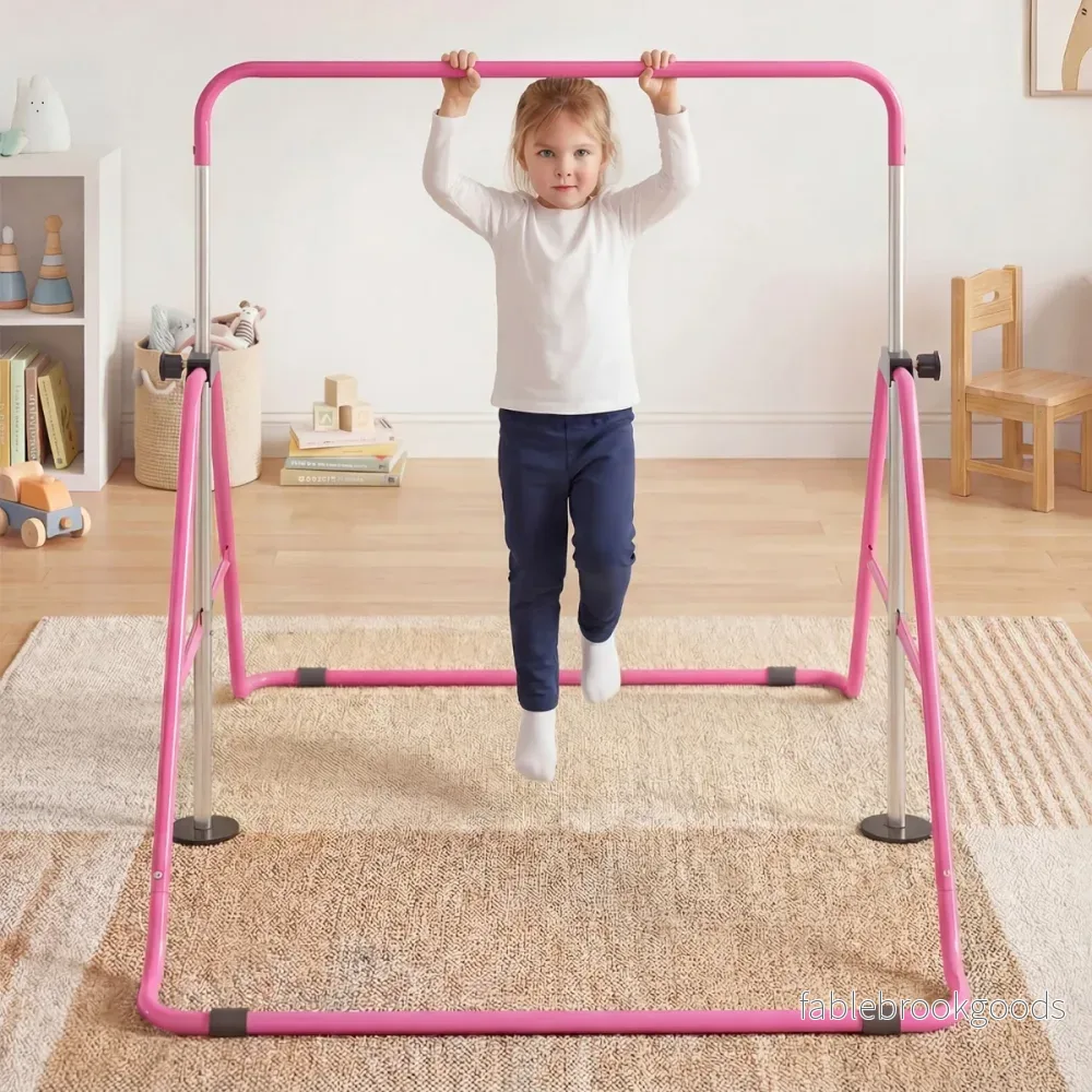 Barn – gymnastikstång höjdjusterbar vikbar rekstång träningsstång Bärkapacitet upp till – 90-130 cm 70 kg – Rosa - Bild 3