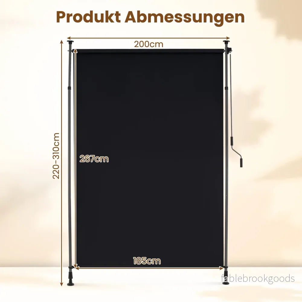 Vertikalmarkis – utomhus höjdjusterbar och utdragbar balkongmarkis – 200 x 220-310 cm – Svart - Bild 2