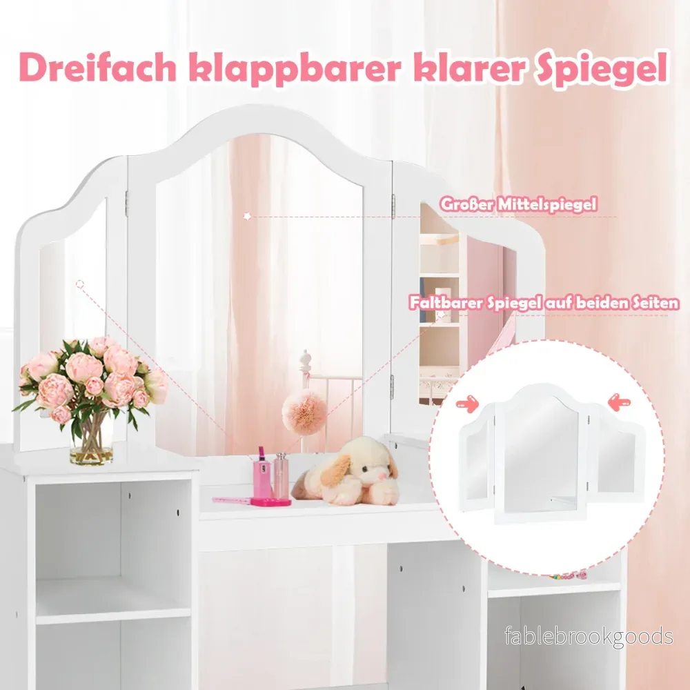 i – toalettbord för barn med spegel – 2 1 107 x 40 x 117 cm – Vit - Bild 3