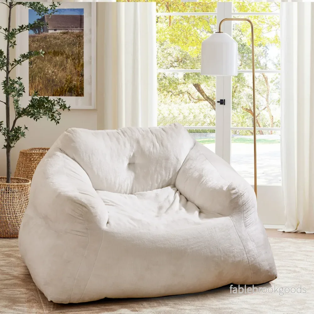 Sittsäck – Sessel Golvsittmöbel med sammetstyg och halkfri botten, vadderad golvssoffa för vardagsrum – 124 x 110 x 68 cm – Beige - Bild 3