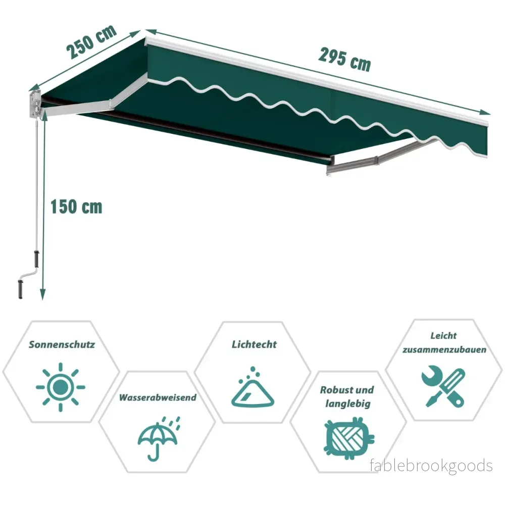 Gelenkarmmarkis – Solmarkis Balkongmarkis Terrassmarkis Klemmarkis med UV och vattenbeständigt material – 3 x 2,5 m – Grön - Bild 2
