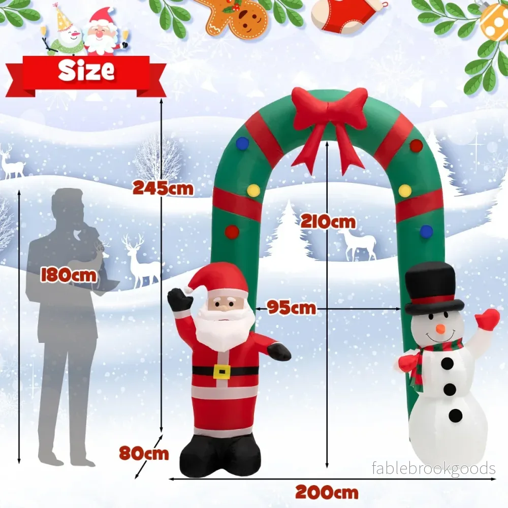 Hög – uppblåsbar julbåge med jultomten och snögubbedekoration – 245 cm – Färgglad - Bild 2