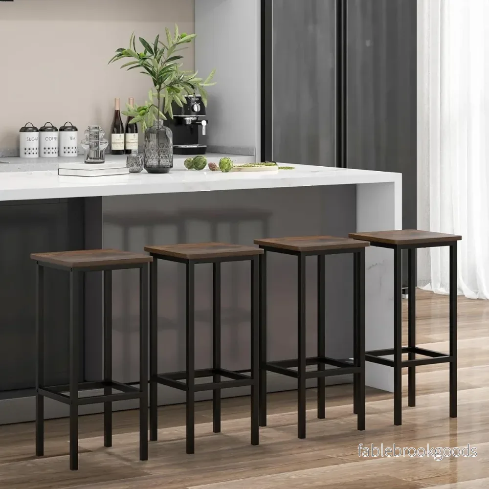 Set – med barstolar stålram och fotstöd industridesign köksstolar – 4 – Rustik brun - Bild 2