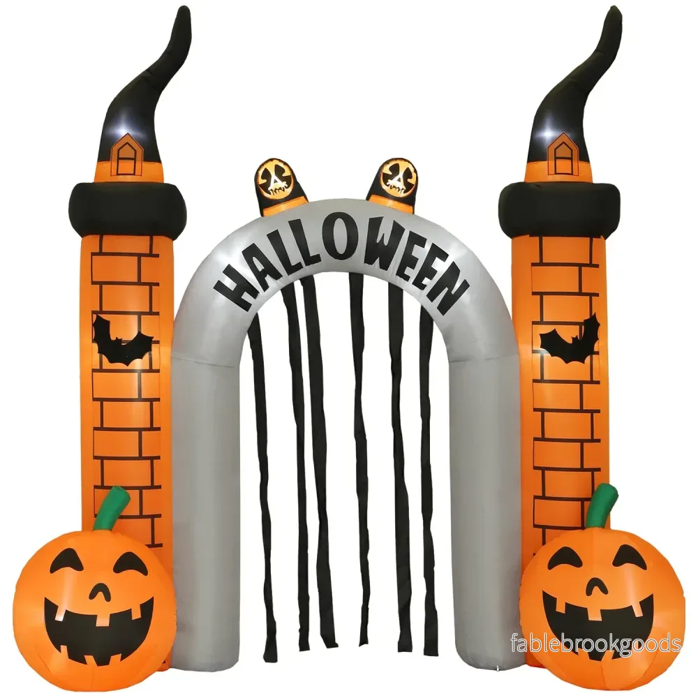 Uppblåsbar Halloween-valv, pumpadesign, lysdioder, pålar