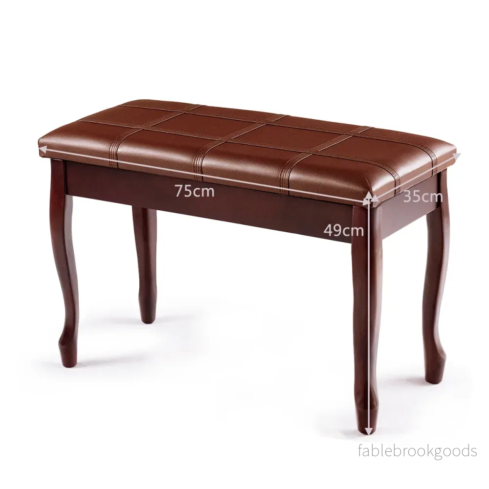 Pianobänk – med musikfack Pianopall av massivt trä – 75 x 35 x 49 cm – Brun - Bild 3